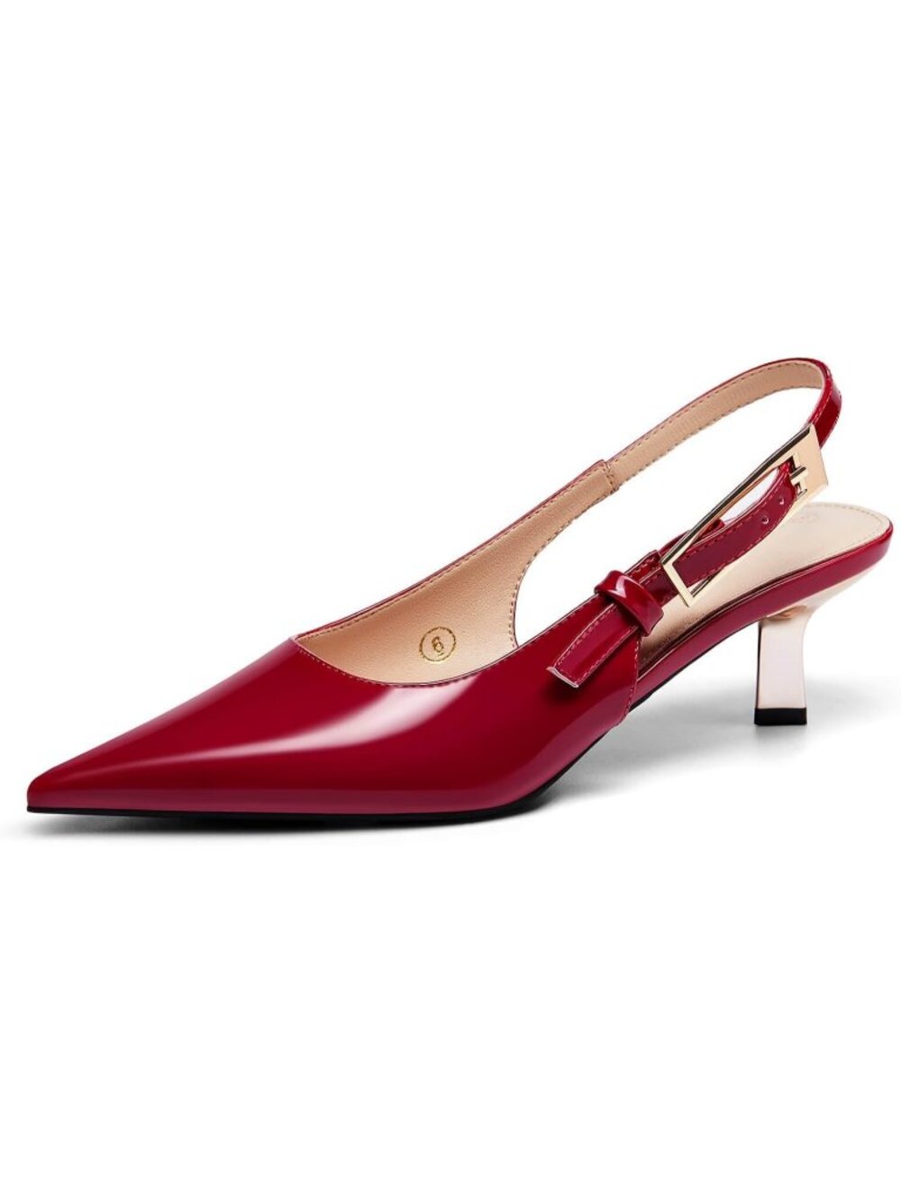 Women's Red Slingback Kitten Heels Shoes Closed Pointed Toe Buckle Strap Pumps